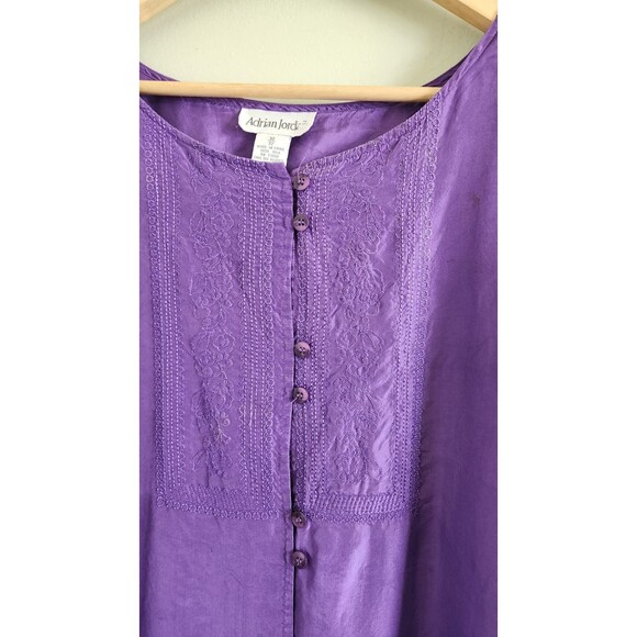 Adrian Jordan Women Top Blouse Shirt Size 30/32 Blue Shiny Silk Button Up top - Picture 2 of 6